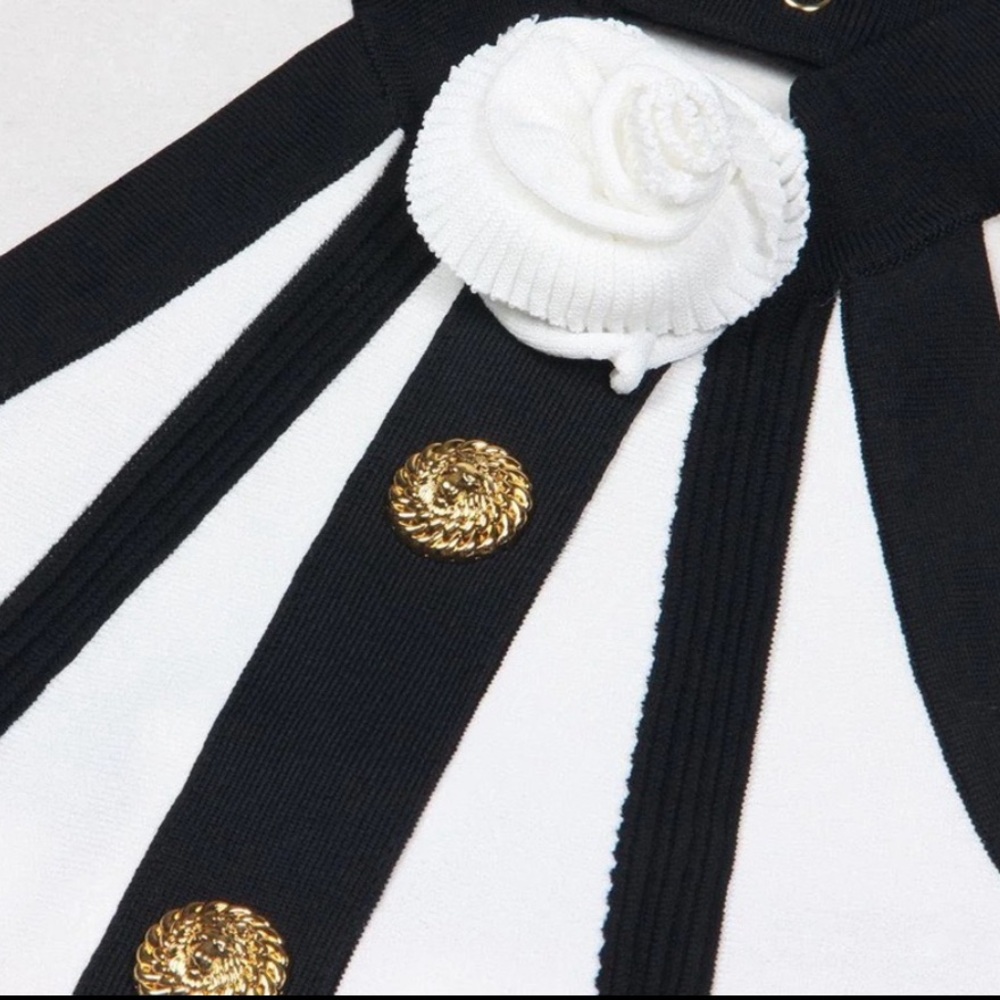 654. Halter Knit Gold Button Detail Flare Mini Dress - Picture 5 of 5